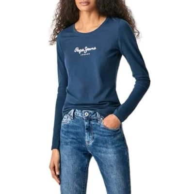 Image of Pepe Jeans New Virginia Women&#039;s T Shirt Slim Fit Long Sleeve Blue (Navy), S