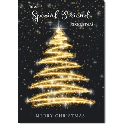 Image of doodlecards Special Friend Christmas Card Black and Gold Abstract Tree Large A4 Size for with Plain Envelope