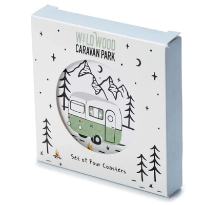 Image of Puckator Wildwood Caravan Set of 4 Cork Coasters Table Pub Drink Tiles Placemats Bar Accessories For Home Desk Coaster Tile Slate Dining Decor Drinks Mats Man Cave