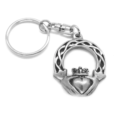 Image of DH Pewter Celtic Weave Claddagh Keyring (Heart, Crown, Hands) in black organza gift pouch