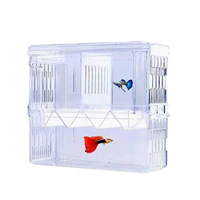 Image of Fish Breeding Box, Tiberham Acrylic Floating Hatchery Isolation Double Layer Fry Hatching Incubator Rearing Trap, Aquarium Tank Parenting Container Divider with Suction Cups_L