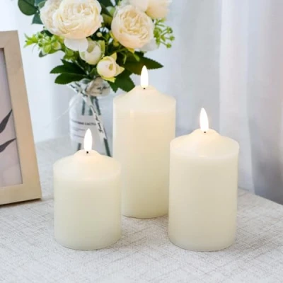 Image of JHY DESIGN Flameless Battery Candles with Remote Control &amp; 6 Hour Timer, Set of 3 Real Wax Flickering LED Candle Operated for Home Wedding Party Room Valentine&#039;s Day Dining Table(12/15/18cm)