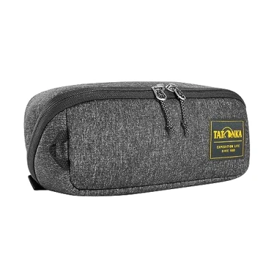 Image of Tatonka Square Zip Pouch M (2L) Foldable Washing Bag with 2 Zippered Mesh Pockets, No PFC/PFAS, 10 x 25 9 cm, Black/White, Hinged Wash