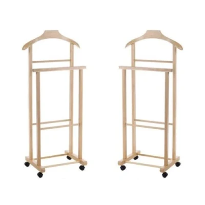 Image of Mottinox 2 Wearers Bedroom Hangers, Natural Beech Wood, Double Servo Mute with 4 Wheels