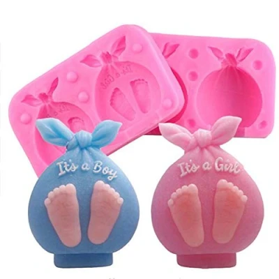 Image of 2 Pcs Baby Shower Party Cake Silicone Molds 3D Bag Foot Resin Clay Candle Soap Mold Fondant Decorating Candy Chocolate Mould, Bakeware Pan Baking Tray for Pastry, Aromatherapy Stone Mould