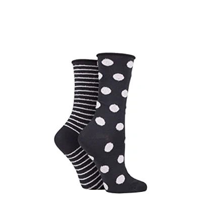 Image of Elle Women&#039;s Feather Striped Socks Soft, Breathable Bamboo, Calf Length, Crew, Fluffy Texture, Patterned, Spotty, Striped, Multipack of 2 Size 4 8 Dusky