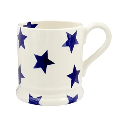 Image of Emma Bridgewater Large Mug 1/2 Pint, Ceramic Coffee Stoneware Mug, Cappuccino, Latte, Coffee, Tea Cup Beautiful Mugs, Birthday Gift Blue Star