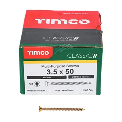 Image of TIMCO Classic Multi Purpose Screws PZ Double Countersunk 3.5 x 50 Gold Box of 200