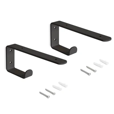 Image of Emuca Pair of Straight Wood Shelf Supports with Integrated Hanger, Steel, Black Painted