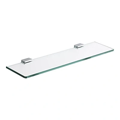Image of Milano Arvo Modern Wall Mounted Bathroom Glass Shelf Square Chrome Brackets 500mm