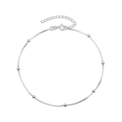 Image of Amberta Italian Sterling Silver Anklet for Women 925 Adjustable Ankle Bracelets Beaded Heart Summer Jewellery: Dots