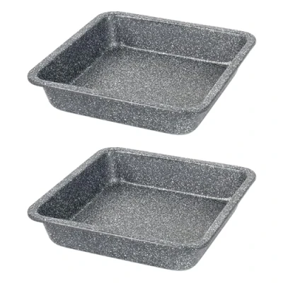Image of Salter COMBO 9289 Megastone Square Brownie Tin Set 2 Pack, Non Stick Coating Oven Tray for Roasting &amp; Baking, Durable Carbon Steel Pan Cake, Pie, Lasagne, Bakes, PFOA Free, 23 cm