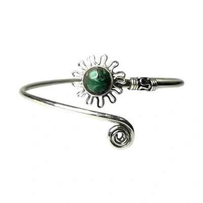Image of VIE Silver Plated Adjustable Daisy Spiral Cuff Bangle (Malachite)