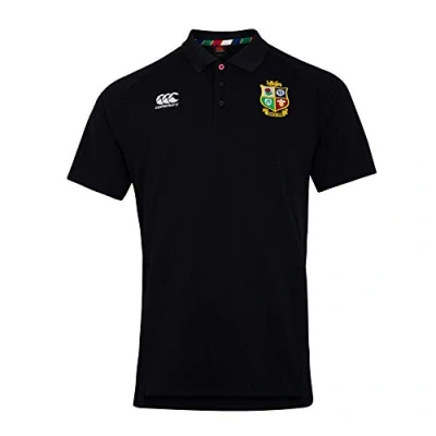 Image of Canterbury of New Zealand Men&#039;s British and Irish Lions Rugby Pique Polo Shirt, Black, M