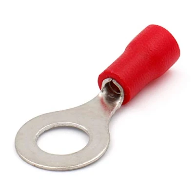 Image of Heschen Ring Terminal Crimp Connectors, Vinyl, Insulated, Wire Electrical Connector, RV1.25 6, Stud size 1/4&quot;, for 0.5 1.5mm² (22 16 AWG), Red, 100Pack