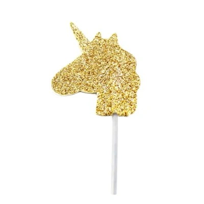 Image of Anniversary House 12 Pcs Gold Glitter Unicorn Cake Toppers, 3 x 3.5 Centimeters Cupcake Paper, Decorations, M556