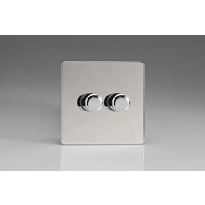 Image of Varilight 2 Gang Way V Pro Push On/Off Rotary LED Dimmer x 0 120W Polished Chrome