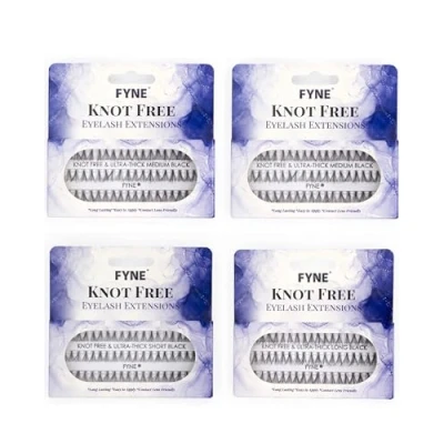 Image of FYNE KNOT FREE Individual Eyelashes 240 Pcs, Multi Length Pack 8/10/12mm Ultra Thick, of 4 lashes, Eyelash Extensions, Natural Look Volume Cluster Lashes Premium False Lash