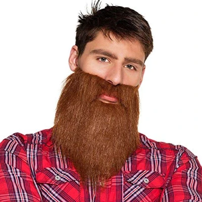 Image of Boland Hipster Beard With Elastic, Mens Facial Hair, Fake Beard, Fancy Dress Accessory, Brown (Brown)
