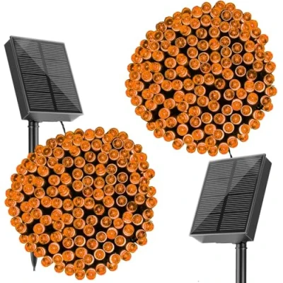Image of SOLARBABY Solar String Lights, Orange Lights 20M 200 LED Christmas 8 Modes Fairy for Garden Yard Patio Tree 2 Pack