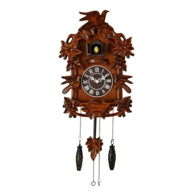 Image of Black Forest Design Wooden Cuckoo Clock With Bird On Top