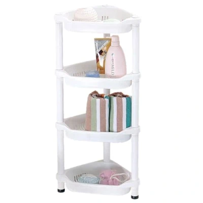 Image of Easylife 4 Tier White Corner Shelves (measures: H77.5 x W36.5 D25cm) Ideal for Bathroom or Kitchen Use. Lightweight and Waterproof Small Shelf White. Unit Fully Guaranteed