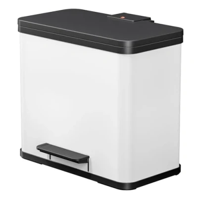 Image of Hailo 0630 230 &quot;Oeko Duo Plus L Pedal Waste Separator, Sheet Steel White, 47 x 34 44 cm