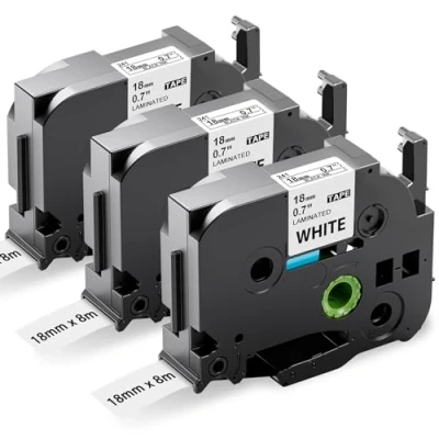 Image of 3 Pack Upwinning AZe 241 TZe TZe241 18mm Compatible Brother Label Printer Tape Black on White, Replace for P Touch Laminated D400 D450 D460 E300VP H500
