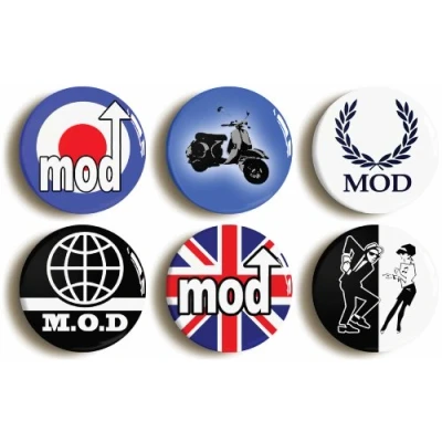 Image of 6 x&quot;MOD SIXTIES&quot; RETRO BADGES PINS BUTTONS (1inch/25mm diameter)