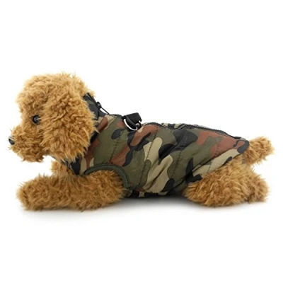 Image of Pegasus SELMAI Small Dog Coat with Harness Hole Winter Jacket Waterproof Quilted Puffer Vest D Ring Cat Puppy Chihuahua Cold Weather Clothes Camo XS