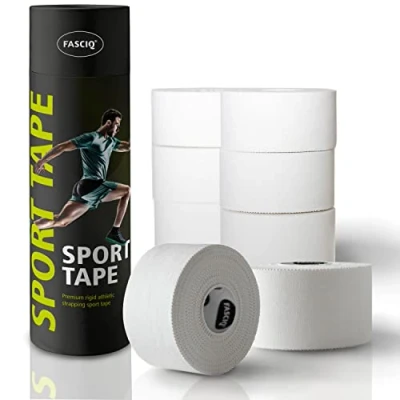 Image of FASCIQ Premium Rigid Sports Tape 8 rolls 3.8cm White Athletic Easy Tear Soft Cotton The Best Adhesion Perfect for Athletes &amp; Medical Trainers Recover Faster, Train Harder!