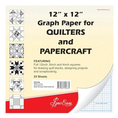 Image of Sew Easy Quilters Graph Paper 25 x 12 Sheets, Imperial Grid for Quilt Blocks, Scrapbooking, Sewing, Dressmaking, Quilting