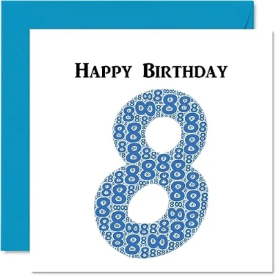 Image of Fun 8th Birthday Cards for Boys Shapecloud Happy Card Son Daughter Brother Sister Grandson Granddaughter Niece Nephew Cousin, 145mm x Greeting Cards,