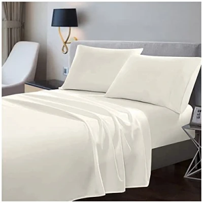 Image of 200 Thread Count Flat Sheets Double 100% Egyptian Cotton Bedding Sheet Shrinkage and Fade Resistant Bottom Cream