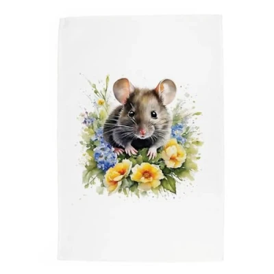Image of Purely Home Floral Mouse Tea Towel Pet Animals &amp; Flowers Nature Gift/Present Panama Cotton Kitchen Dish Towel/Drying Cloth 67cm x 45cm