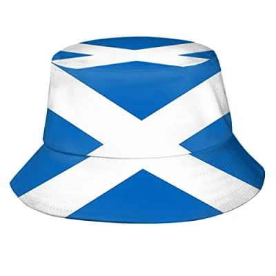 Image of QQIAEJIA White Blue Scotland Flag Bucket Hat Summer Beach Sun Packable Scottish Fisherman Cap for Women Men