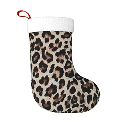 Image of FADUNI Leopard Print Christmas Stockings Xmas Fireplace Hanging Decoration For