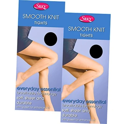 Image of Silky XXL Smooth Knit Everyday Essential Tights with Panel Gusset (2 Pair Pack) (Black)