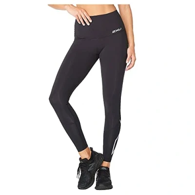 Image of 2XU Women&#039;s Motion Hi Rise Compression Tights Pants, Black/Silver X Logo, XL