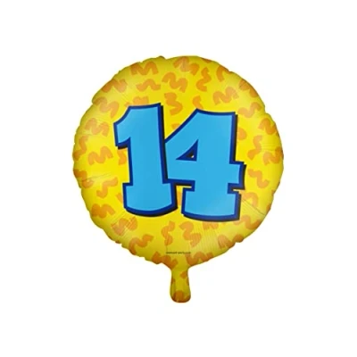 Image of PD Party 7042114 Happy Foil Balloons Celebration Decorations 14 Years, Yellow/Orange, 46cm Length x Width Height