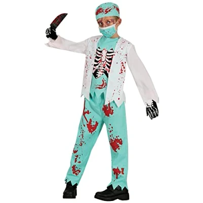 Image of FIESTAS GUIRCA Skeleton Zombie Doctor Fancy Dress for Boys Bloody Surgeon Kids Costume Halloween Costumes 10 12 years