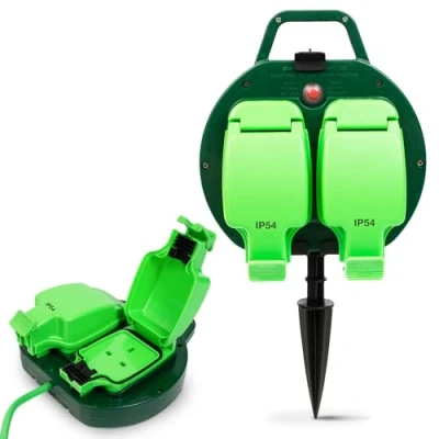 Image of Desiretech 15m Weatherproof Extension Cable 2 Socket 13 Amp Outdoor Lead Waterproof IP54 Durable Green for Garden, Equipment &amp; Power Tools Flexible Heavy Duty Design