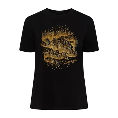 Image of PIECES Women&#039;s Pcfria SS Glitter Tee T Shirt, Black/Print: la Luna, M