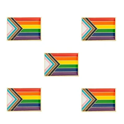 Image of progress pride flag lapel pin Brooch Metal badge 1&quot;x5/8 LGBTQ 5pc Pack