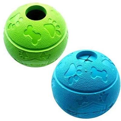 Image of Feixun Dog Treat Toy Ball, Rubber Food Interactive Toy, Pack of 2(1*Blue+1*Green) 8.1cm