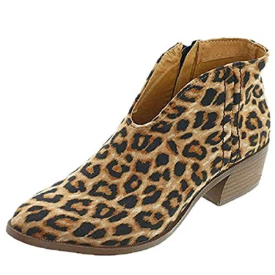 Image of Womens Leopard Print Low Heel Boots Zipper Square Round Toe Chelsea Party Shoes 6 UK