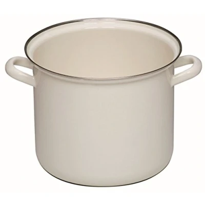 Image of Riess, 0274 033, High Pot with Chrome Rim 22 cm, Without lid, Classic White, Diameter Capacity 6 litres, Enamel, Induction