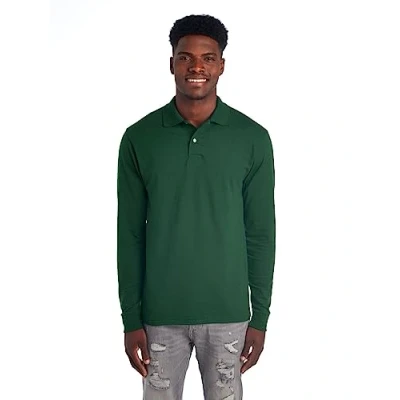 Image of Jerzees Men&#039;s Spot Shield Polo Sport Shirt, Long Sleeve Forest Green, XL
