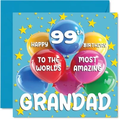 Image of 99th Grandad Birthday Card World&#039;s Most Amazing Happy for from Grandson Granddaughter, 145mm x Age 99 Ninety Nine Greeting Cards Grandpa
