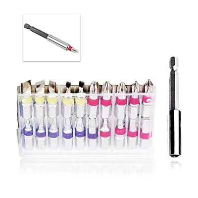 Image of Screwdriver Bit Set Mixed 20 PCS+ Drill Holder 75MM Bits Universal 1/4 Hex Shank Quick Release Magnetic Flexible Extension